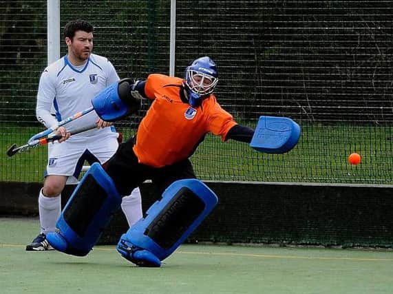 Anthony Allison makes another superb save during Scarborough's draw with Bradford 2nds. Picture: Dobson Agency