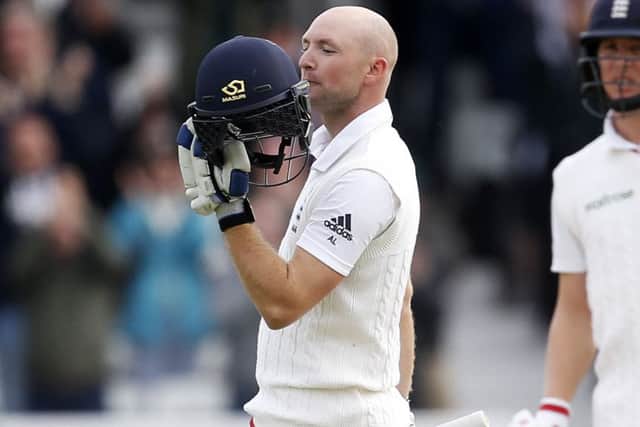 Crowning moment: Yorkshires Whitby-born batsman Adam Lyth celebrates his maiden century for England during day two of the second Test against New Zealand at Headingley in May last year. (Picture: Lynne Cameron/PA)