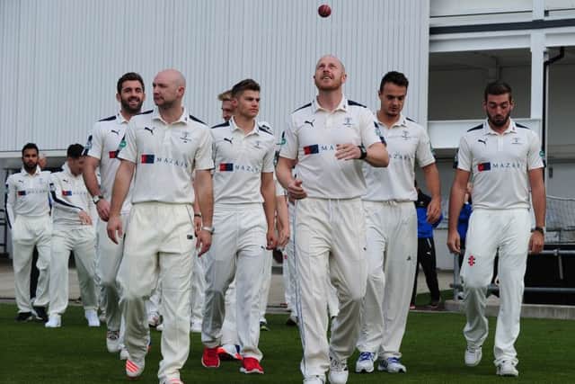 Captain Andrew Gale, leads the squad out to prepare for the annual team photocall
picture. Picture: Picture by Simon Wilkinson/SWpix.com