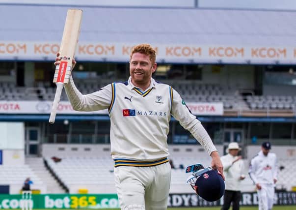 Yorkshire's Jonny Bairstow celebrates his double century against Hampshire