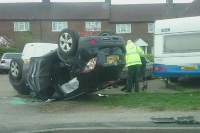 Black Vauxhall Mokka crashed in Flixton