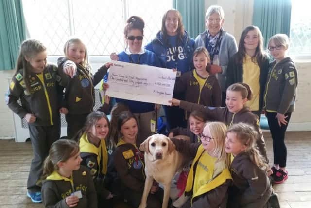 The Cloughton Brownies with a guide dog and its trainer.