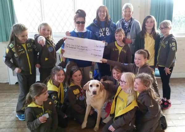 The Cloughton Brownies with a guide dog and its trainer.