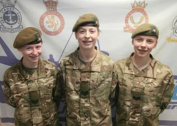 Army Cadet Sergeants Jaimee McFarlane and twins Leah and Jorjia Clayton-Smith.