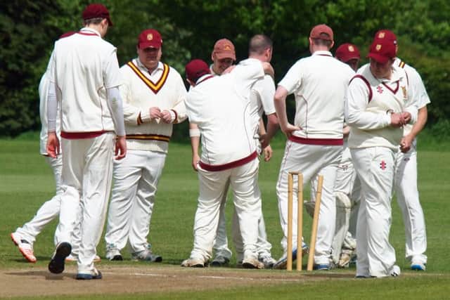 Staxton 2nds celebrate a wicket during their Division One clash with Wold Newton. Picture: Steve Lilly