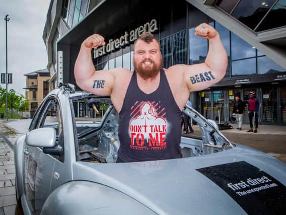 Britain's strongest man Eddie Hall is in the driving seat to deadlift a world record half a ton at Leeds First Direct Arena. Photo: Marisa Cashill.