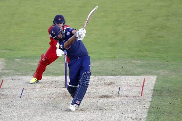 Yorkshires Jack Leaning slams the ball to the boundary during his sides T20 victory over Roses rivals Lancashire at Headingley (Picture: John Clifton/SWpix.com).