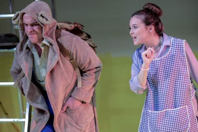 Jim (Dan Henley) and Mrs Brady The Cleaning Lady (Catherine Lamb) pictured during the Just So Stories at the SJT