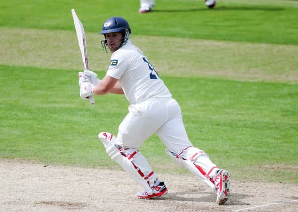 Aaron Finch hits out while playing for Yorkshire. Yesterday, he lined up against them for Surrey at a rain-hit Oval. Picture by Alex Whitehead/SWpix.com