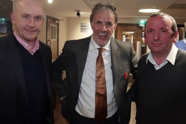 Mark Lawrenson, centre, at a recent Youdan Trophy event with Jock Waugh (left) and Iain Keane (right) from Fortay Media.