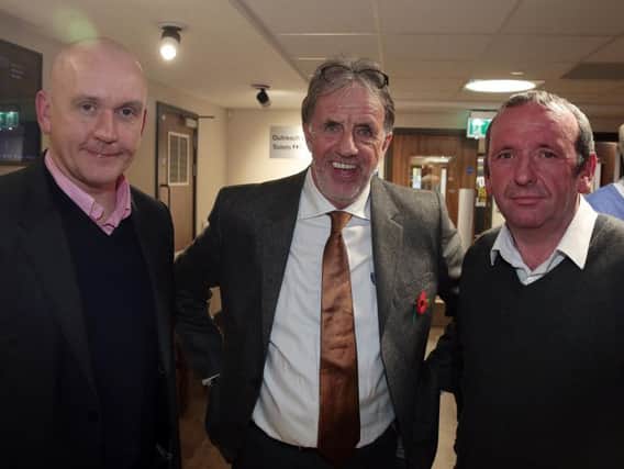 Mark Lawrenson, centre, at a recent Youdan Trophy event with Jock Waugh (left) and Iain Keane (right) from Fortay Media.
