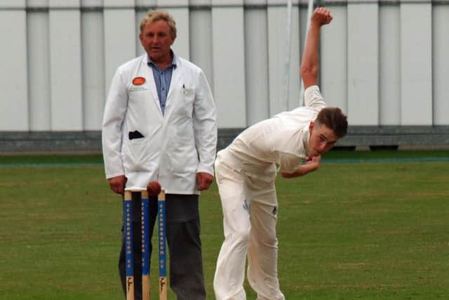 David Snowball sends down a delivery during Scarborough 2nds' home clash against Dringhouses in Ebor Division Two of the York League. Picture: Steve Lilly