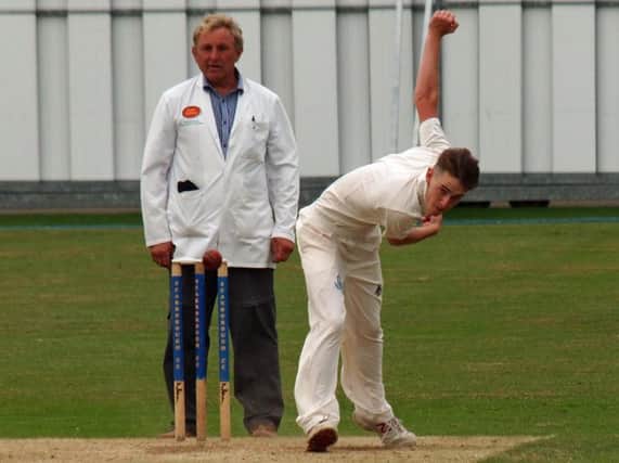 David Snowball sends down a delivery during Scarborough 2nds' home clash against Dringhouses in Ebor Division Two of the York League. Picture: Steve Lilly