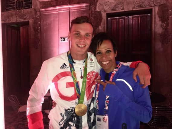 Olympic gold superstars Joe Clarke and his inspiration Dame Kelly Holmes in Rio. Photo: Graham Walker.