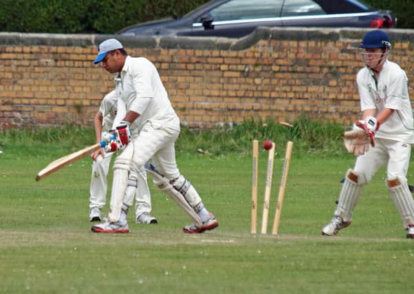 Valley Bar Nomads' Babu Matthew is dismissed during his side's title-clinching victory over Thornton Dale 2nds. Pictures: Steve Lilly