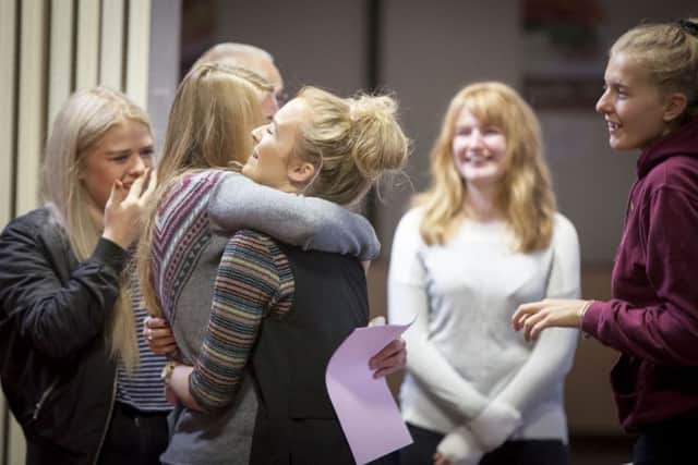 w1405i. Joy Appleby celbrates A Level Results, Lady Lumley's Pickering. Pic: Scott Wicking.