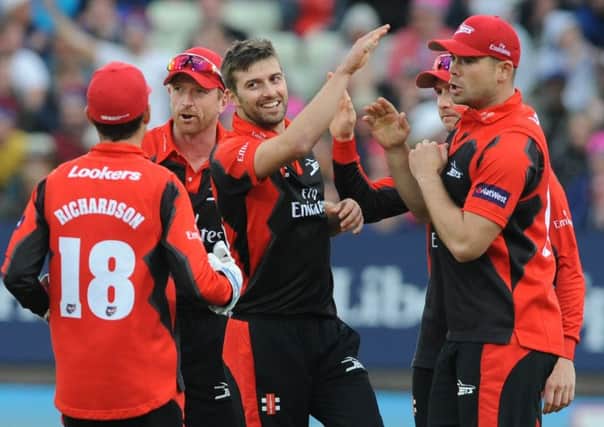 Durham Jets' Mark Wood (centre) celebrates after bowling Yorkshire Vikings' Tim Bresnan during the NatWest T20 Blast Finals Day at Edgbaston, Birmingham. (Picture: Rui Vieira/PA Wire)