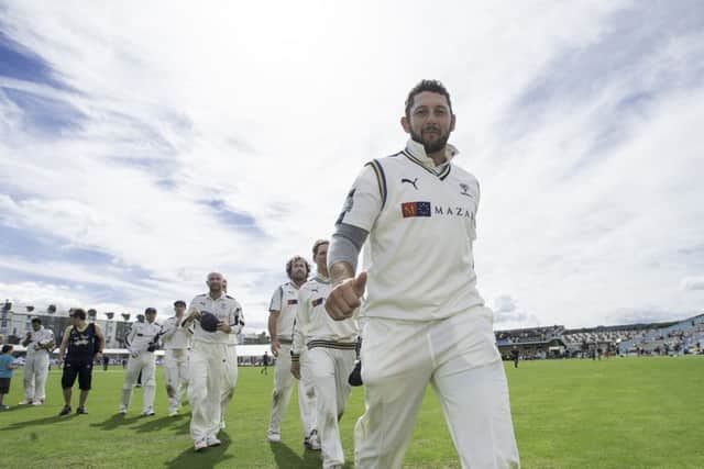 Yorkshire's Tim Bresnan gives tyhe thumbs up as his side defeat Nottinghamshire. Picture by Allan McKenzie/SWpix.com