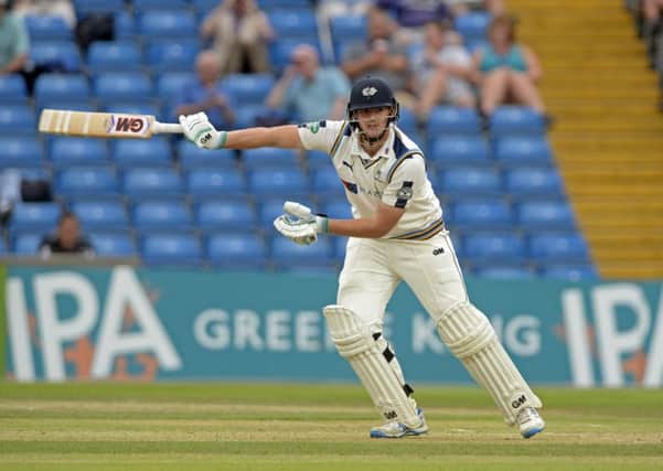 Yorkshire opener Alex Lees on his way to making 132 against Durham at Headingley, passing the 1,000-run mark for the summer (Picture: Bruce Rollinson).