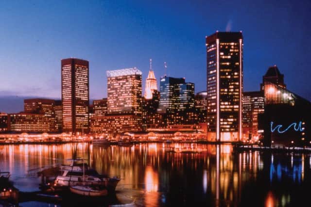 View of the Baltimore skyline in Maryland, USA.