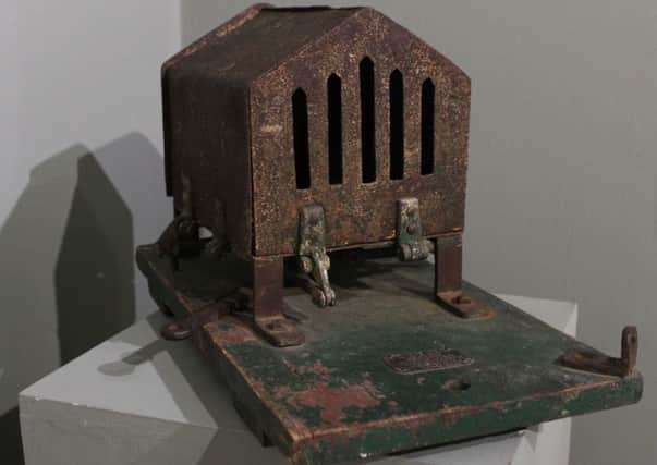 Pigeon release trap on display at Ryedale Folk Museum, Hutton-le-Hole.