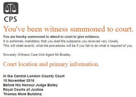 The scam email.s