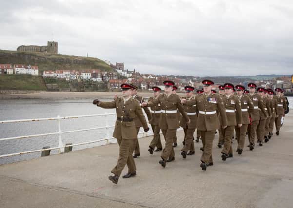 Troops from REME Battalion & Royal Scots Dragoons, attend Armistice Day at Whitby War Memorial, Dock End & rembrance palque at end of piers. All pics: Scott Wicking.