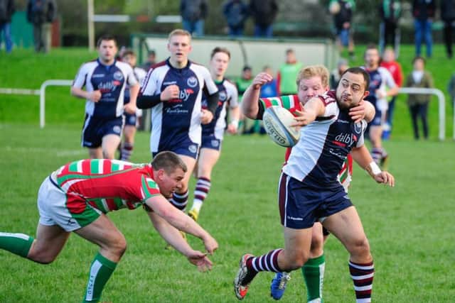 Loni Loni moves the ball on during Scarborough's defeat at Keighley. Picture: Andy Standing