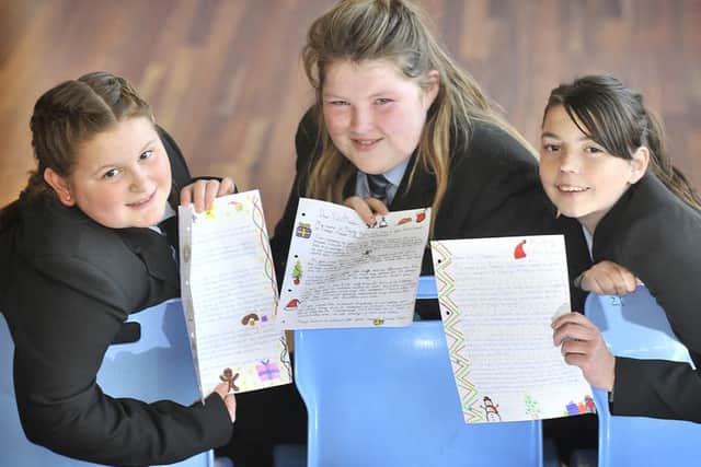 George Pindar School pupils Abbi Bushby, Macey Burn and Phoebe Barnes wrote to local businesses.
