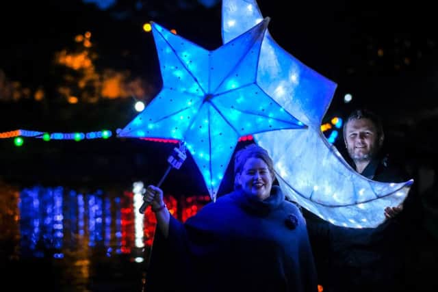 Lee Threadgold and Dawn Dyson-Threadgold, from the Animated Objects Theatre Company, visit Scarborough's Peasholm Park to prepare for their lantern-making workshops