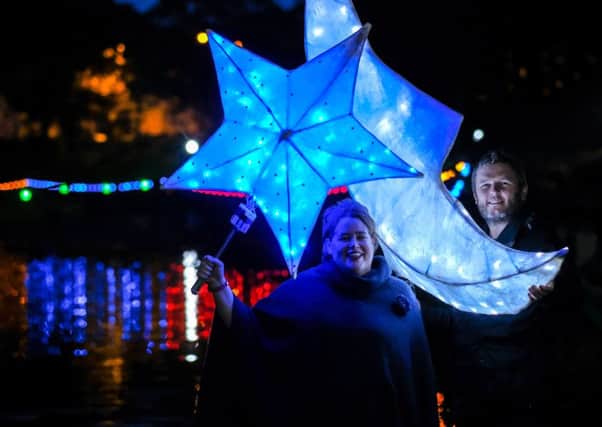 Lee Threadgold and Dawn Dyson-Threadgold, from the Animated Objects Theatre Company, visit Scarborough's Peasholm Park to prepare for their lantern-making workshops