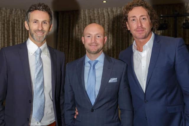 Graham Onions, Adam Lyth and Ryan Sidebottom at the Sport Mulgrave dinner at Raithwaite Hall