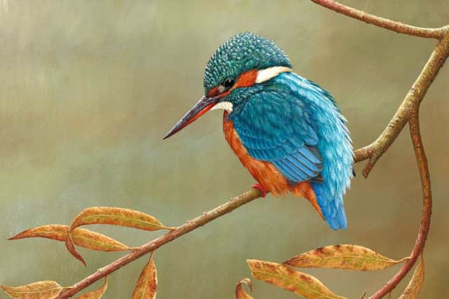 A kingfisher on willow is just one of the amazing wildlife paintings on display at Robert Fullers Gallery in Thixendale.