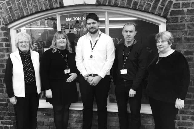 Pictured outside the hospital charity shop in Malton are Joyce Farrow of the League of Friends, Zoe Vitty, Andrew Peacock, Antony Croser and Sue Appleyard, the shop manager.