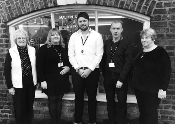 Pictured outside the hospital charity shop in Malton are Joyce Farrow of the League of Friends, Zoe Vitty, Andrew Peacock, Antony Croser and Sue Appleyard, the shop manager.