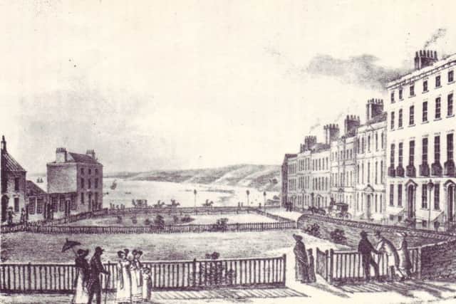 Early picture of St Nicholas Cliff, on the extreme left, where the Grand Hotel stands today, Scarboroughs own hospital of St Nicholas once stood