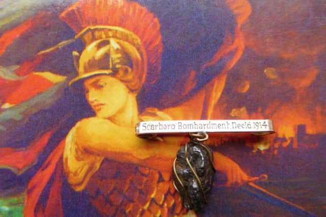 The small shell fragment brooch with the words Scarboro Bombardment Dec 16 1914 engraved on the bar was discovered in Wimbledon.