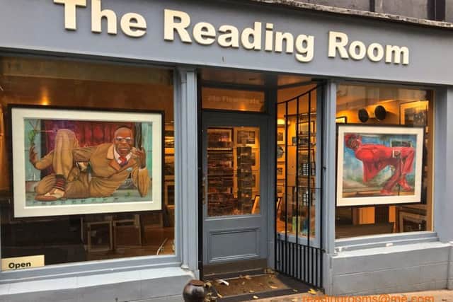 The Reading Room Gallery in Flowergate with Nick Dudding's work in the window.