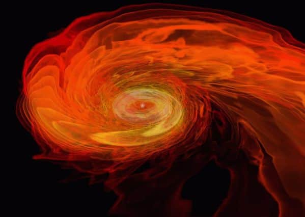 A still from a video released by NASA which shows two neutron stars destroying each other.