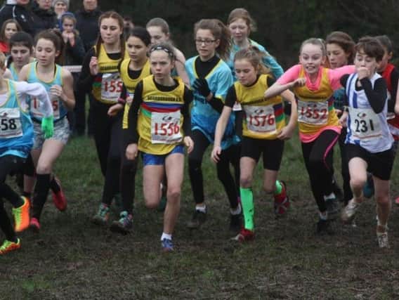 Issy Nicholls and the other Scarborough runners at the start of the Under-13 race