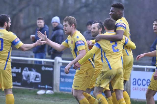 Boro striker Billy Logan celebrates his goal