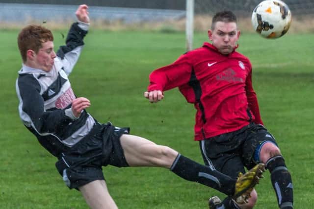 Sherburn utility man Carl Sample, red kit, will be keen to shine in the semi