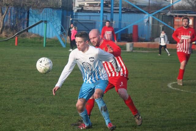 Itis Itis Rovers, white shirt, in action versus Edgehill 3rds