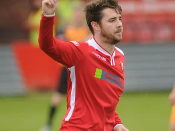 Ryan Blott celebrates one of his many goals for Boro