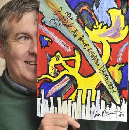 Staff member Neil Silk with a piece of Captain Beefheart artwork .pic Richard Ponter 170707a