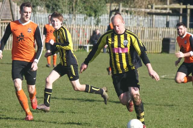 Scalby's Dave Wedge progresses with the ball during their 2-0 win at Ayton Reserves. Picture by Steve Lilly.
