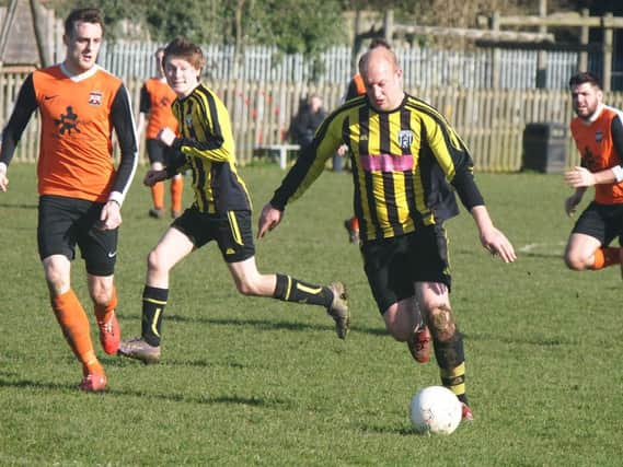 Scalby's Dave Wedge progresses with the ball during their 2-0 win at Ayton Reserves. Picture by Steve Lilly.