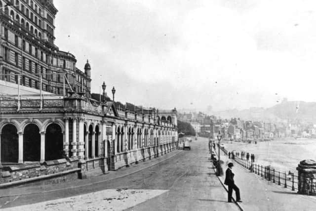 Picture shows Scarborough's Foreshore Road and Grand Restaurant which was built in 1871 and was independent to the Grand Hotel.
The restaurant which was over 100 feet long also incorporated a roller skating rink. A picture house opened in the building in the summer of 1914 but was badly damaged during the German bombardment later that year in December 1914.
The building reopened in 1919. The picture house was still operating in 1944 but closed in 1947.
Photo reproduced courtesy of the Max Payne collection.
Reprints can be ordered with proceeds going to local charities. Telephone 0330 1230203 and quote reference number