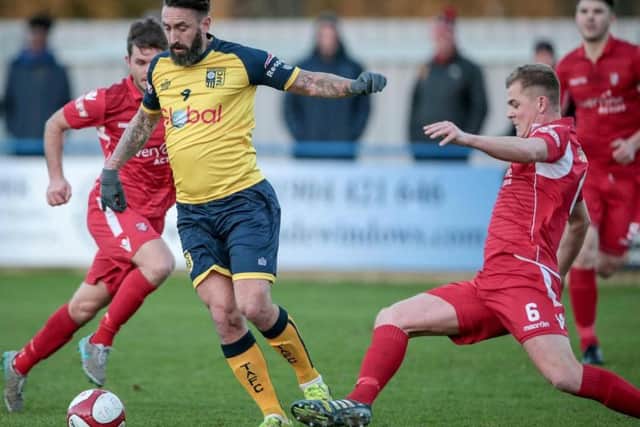 Taddy's Jono Greening, from Scarborough, on the ball in their game against Boro