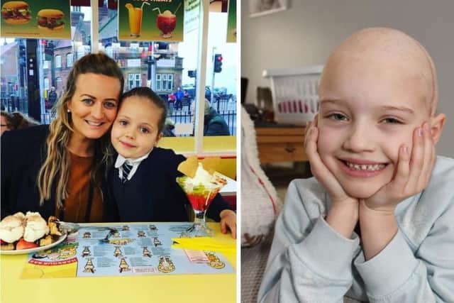 Natlie Foster, pictured left with her daughter Ruby, is holding a half-price haircut day tomorrow at Blue Ruby hairdressers on Dean Road, Scarborough, to raise money for six-year-old Eve Gascoigne who has cancer.